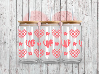 Love Checkered Hearts UV DTF 16oz