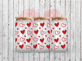 Red Doodle Hearts UV DTF 16oz