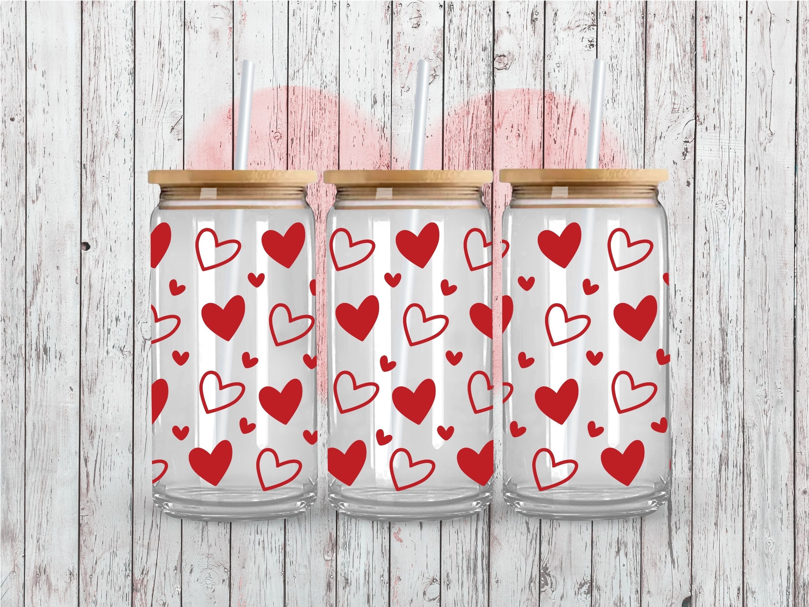 Red Doodle Hearts UV DTF 16oz Wrap