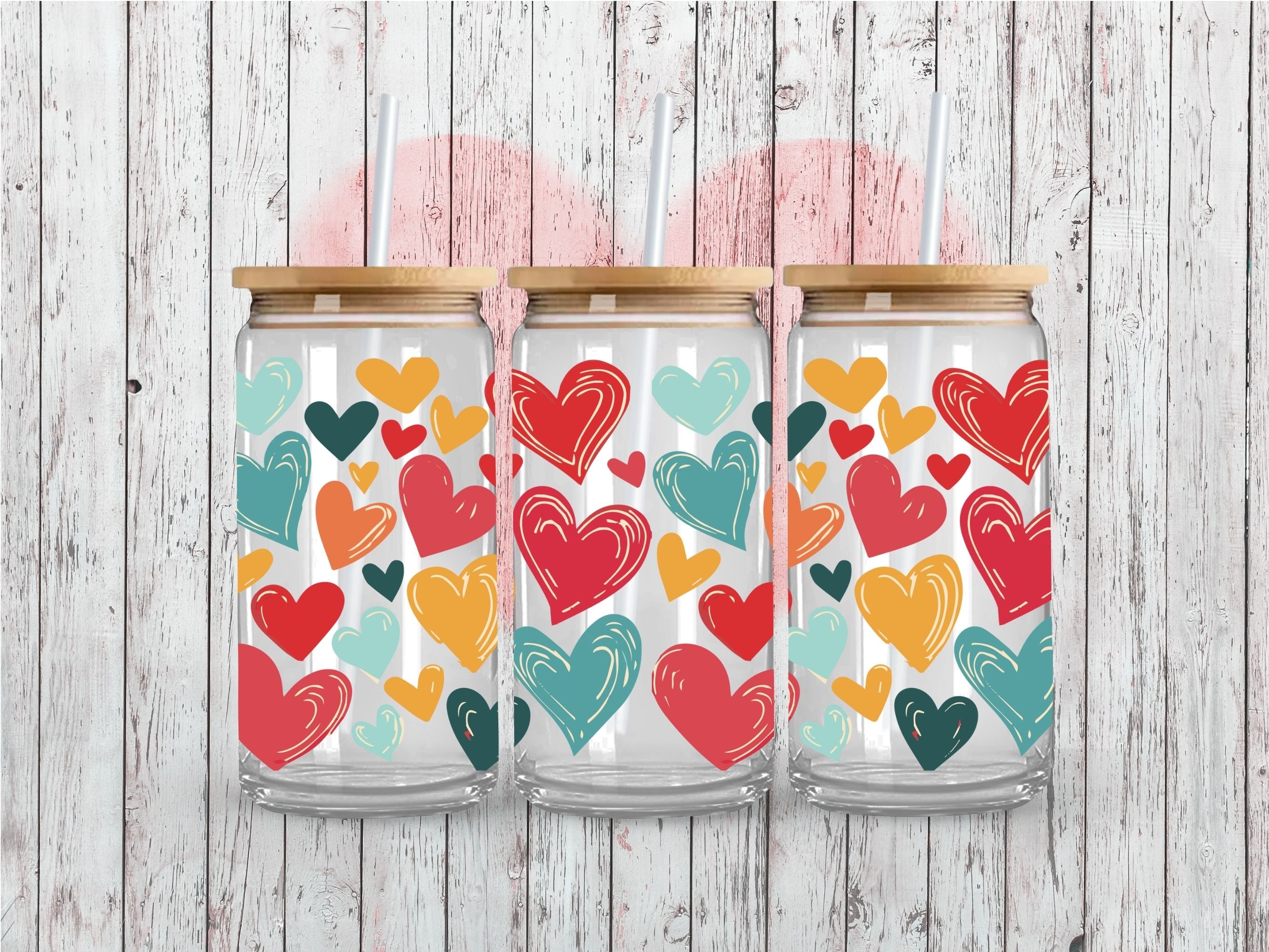 Valentine Hearts UV DTF 16oz Wrap