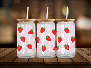 Strawberries and Checkered UV DTF 16oz Wrap
