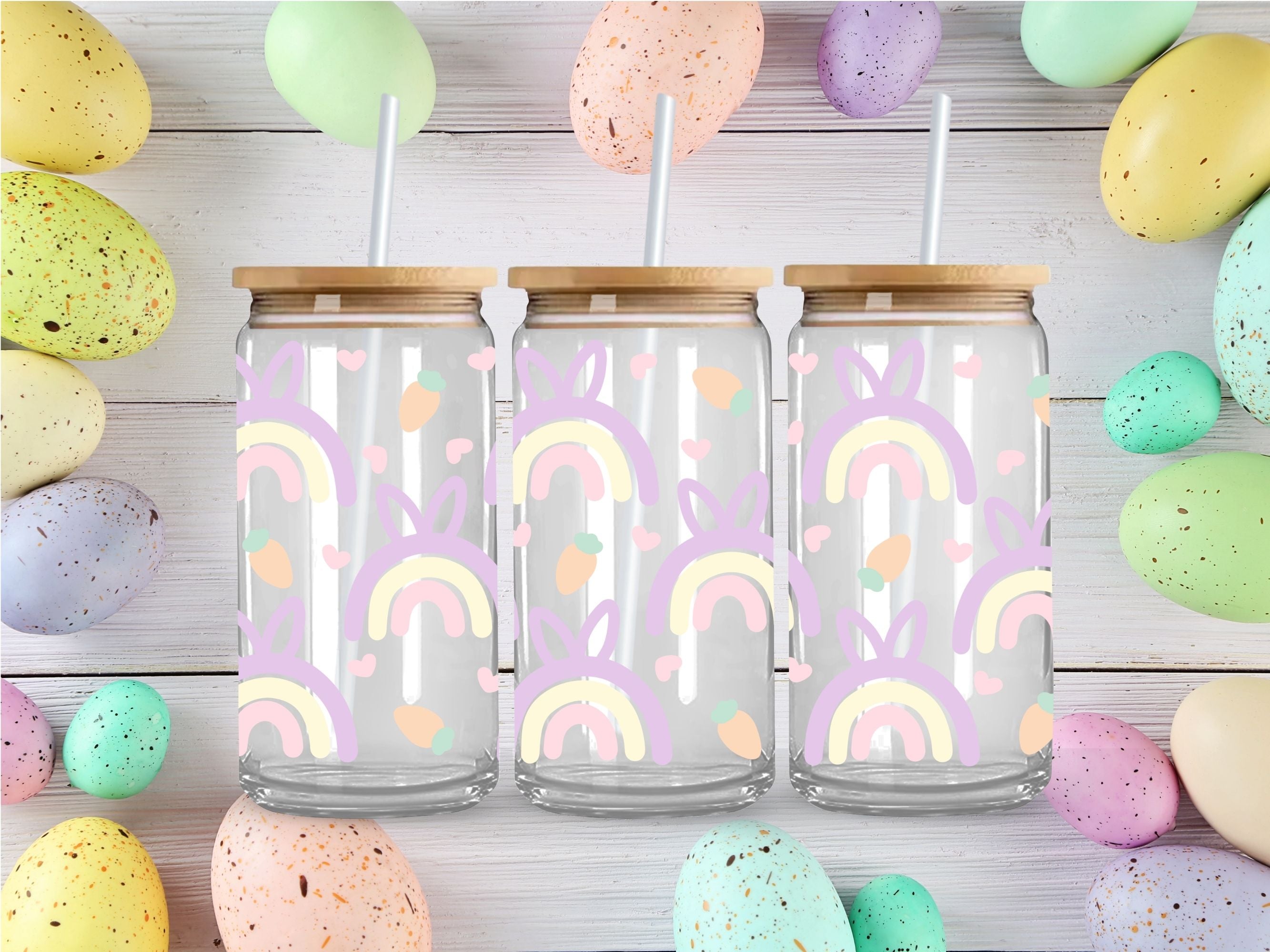 Rainbow Easter Bunny UV DTF 16oz Wrap