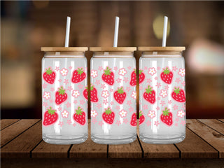 Cutesy Strawberries UV DTF 16oz Wrap