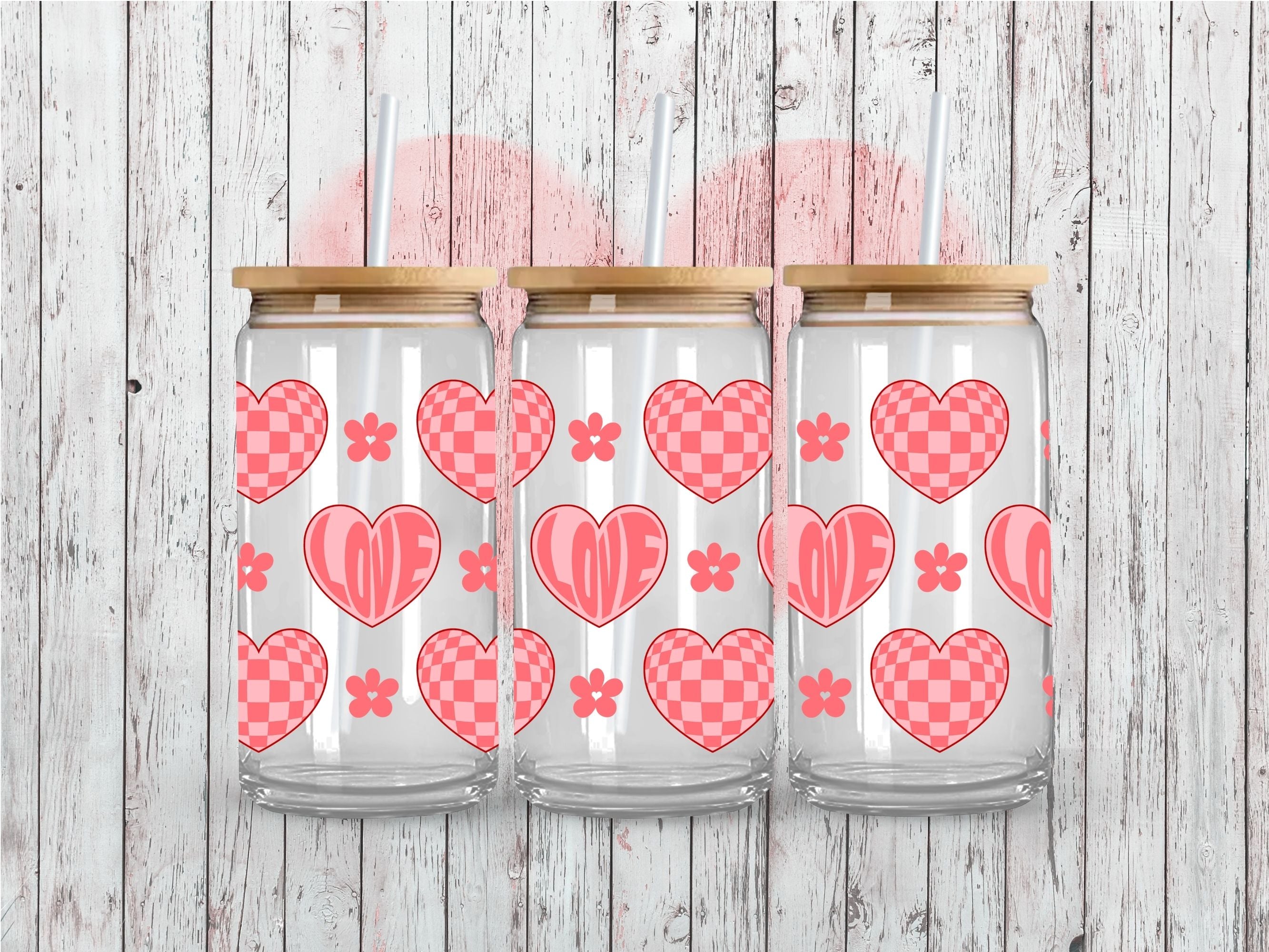 Love Hearts Pink UV DTF 16oz