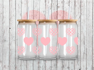 Pink Checkered Hearts UV DTF 16oz