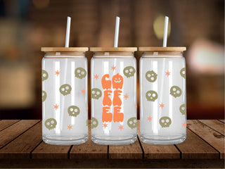 Coffee Stacked Green Skulls 16 Oz Wrap