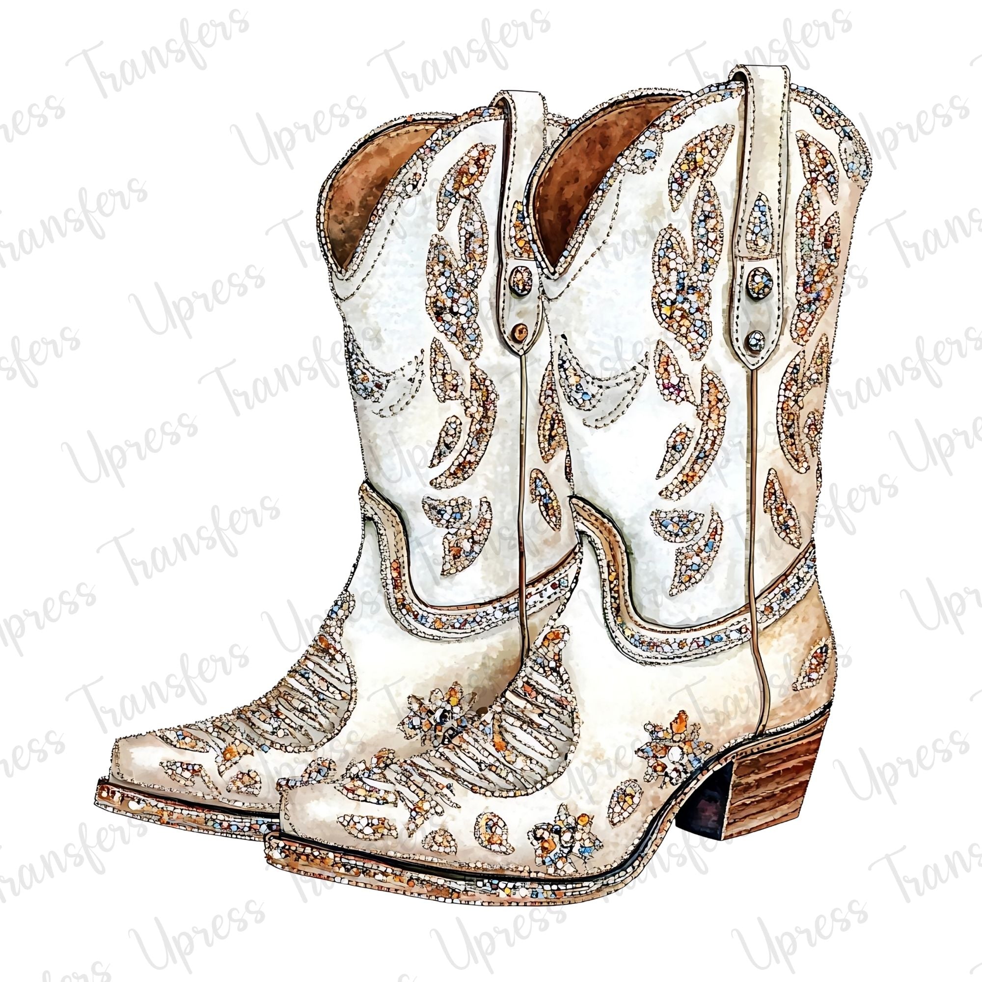 Faux Rhinestone Cream Boots
