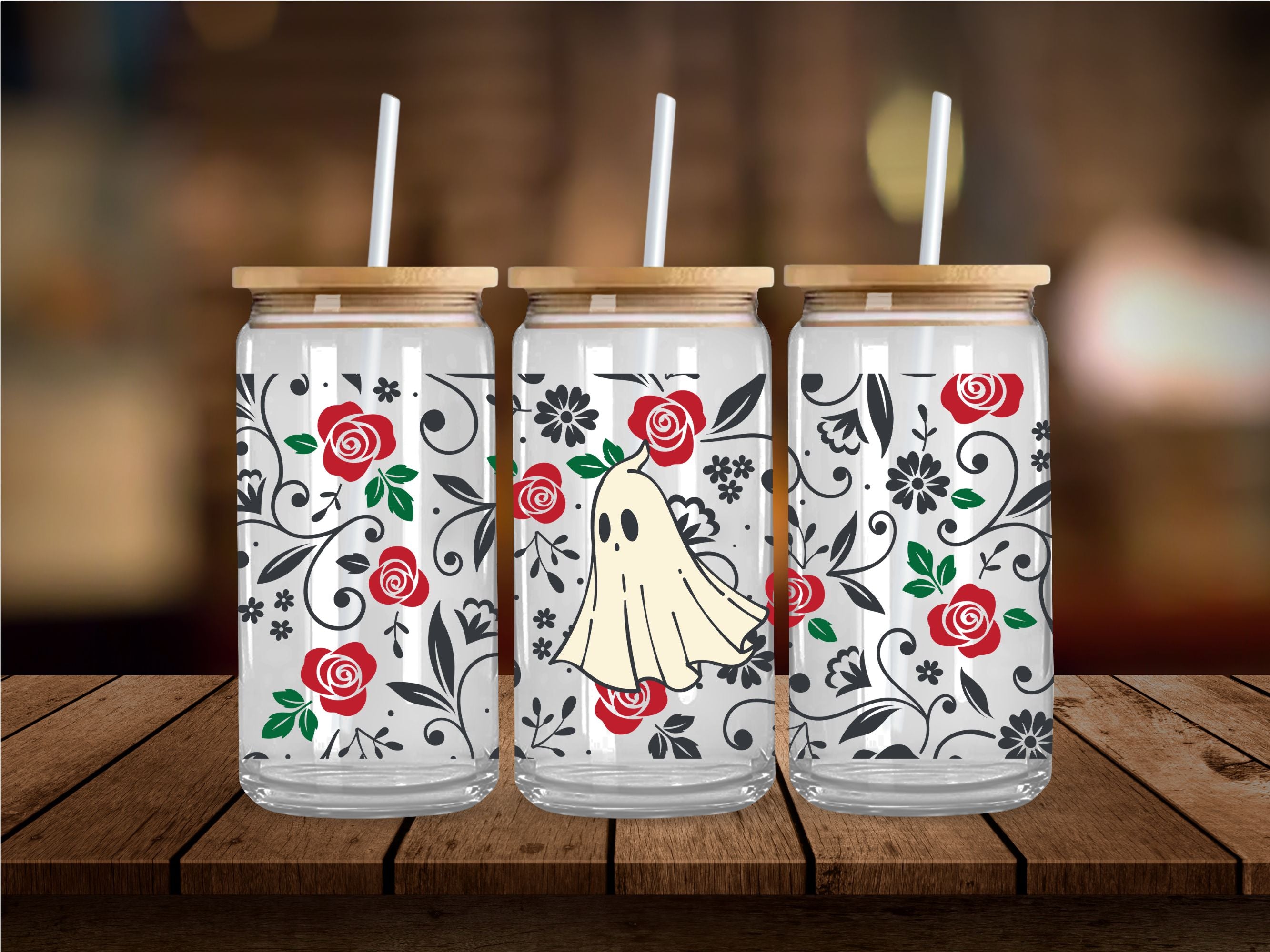 Floral Ghost UV DTF 16oz Wrap