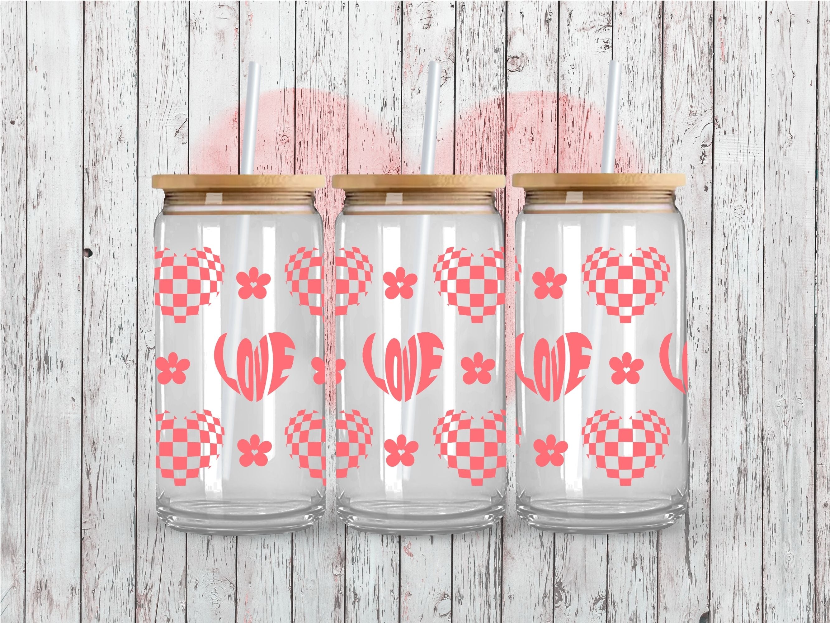 Love Checkered Hearts UV DTF 16oz