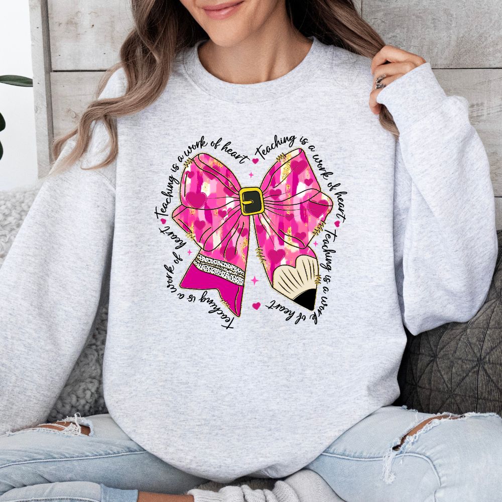 Teaching Is A Work Of Heart Pink Bow