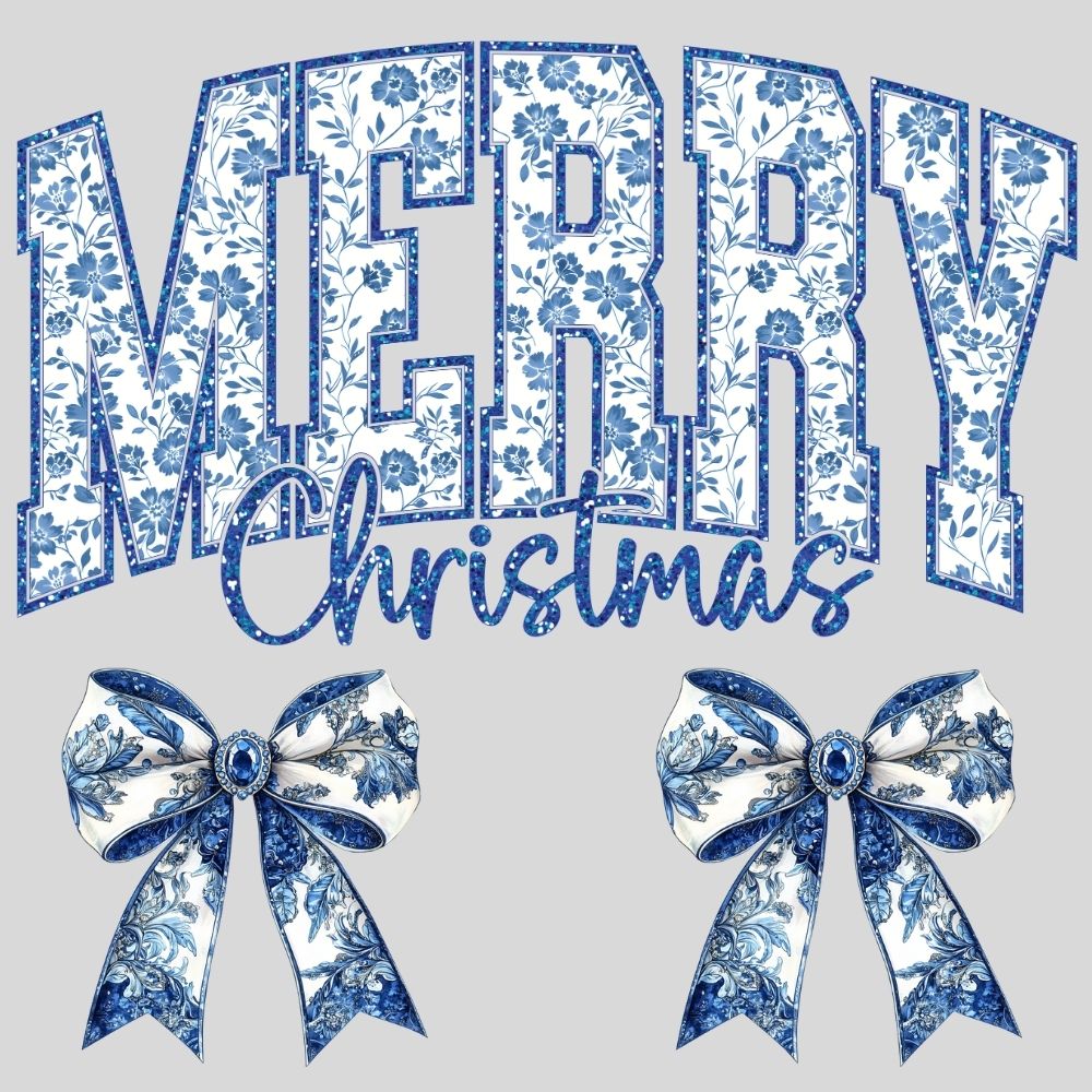 Blue Paisley Print Merry Christmas and Bows