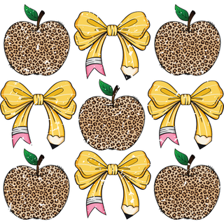 Apple Leopard Coquette Pencil Bow Distressed