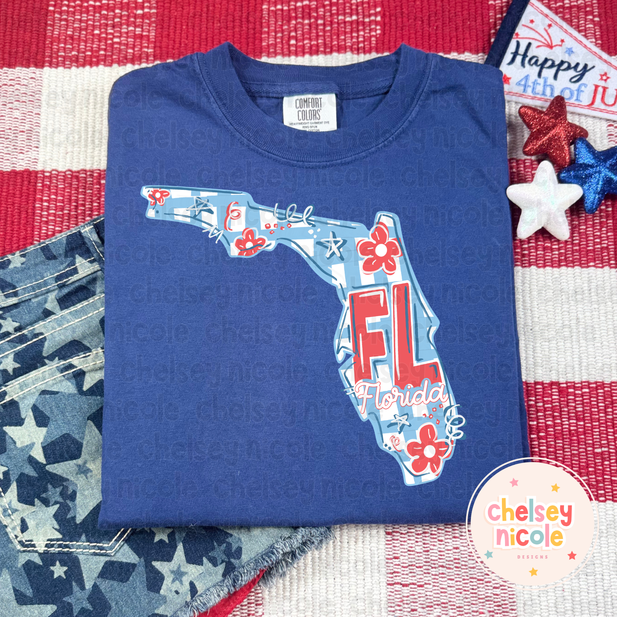 Florida - Red White and Blue (Hand Drawn PNG)