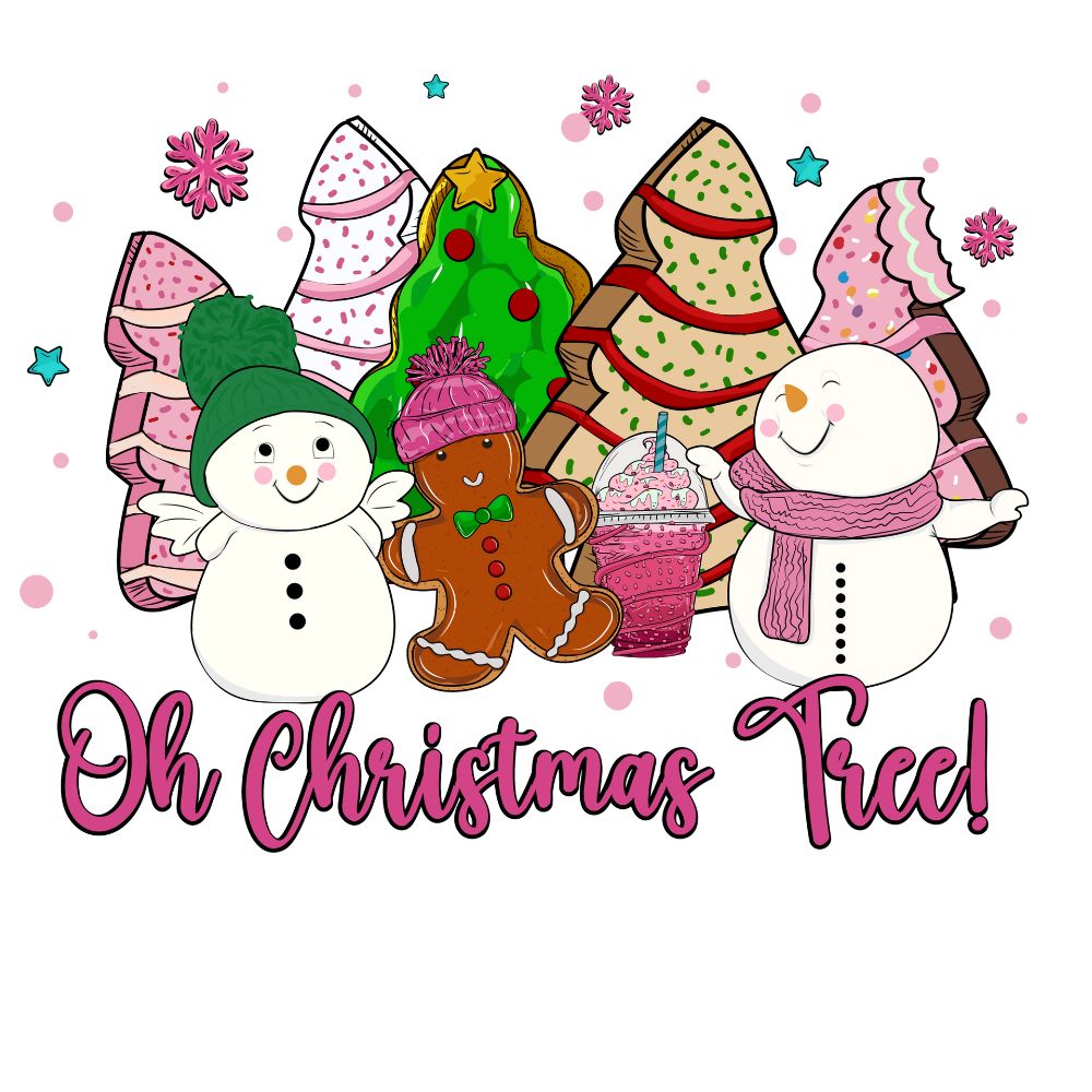 Oh Christmas Tree Snowman and Cake Pink