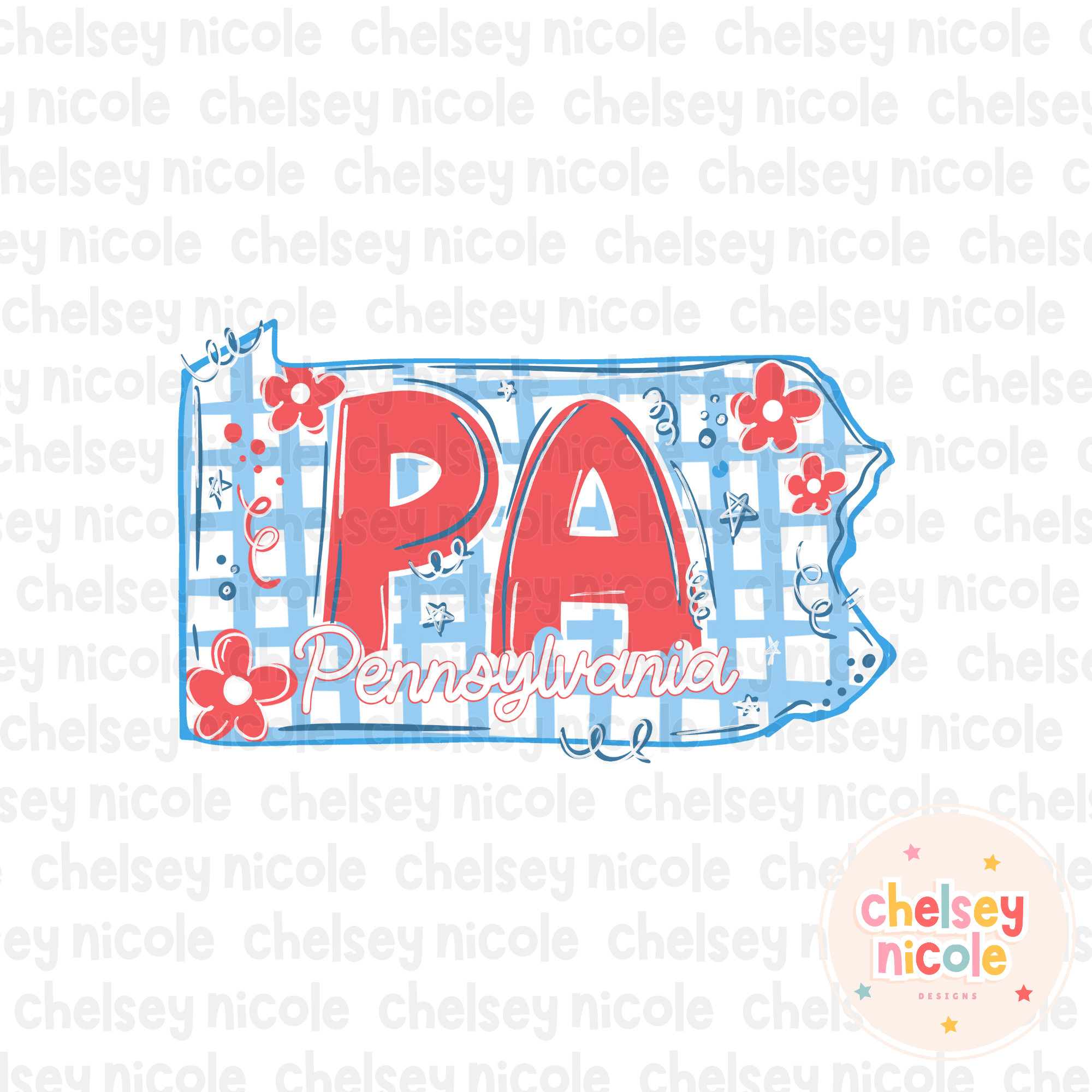 Pennsylvania- Red White and Blue (Hand Drawn PNG)