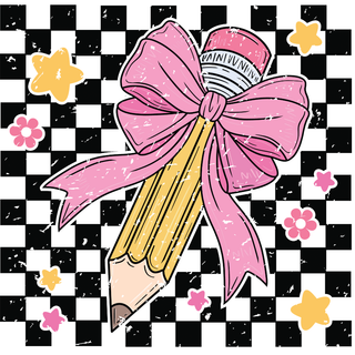 Pencil With Bow Checkered Retro