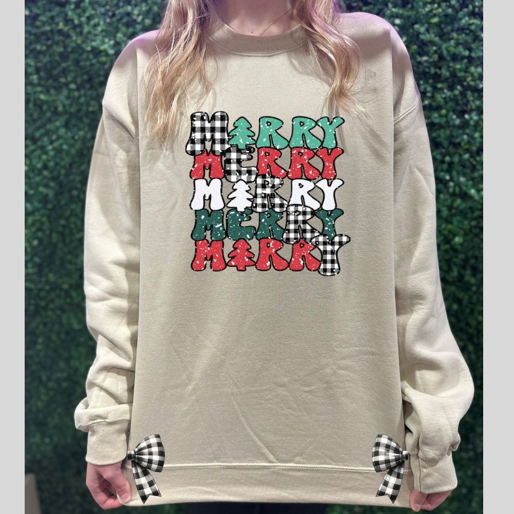 Retro Stacked Merry and Bows