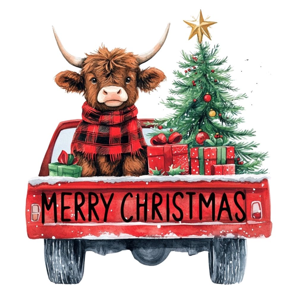 Merry Christmas Cow On Truck