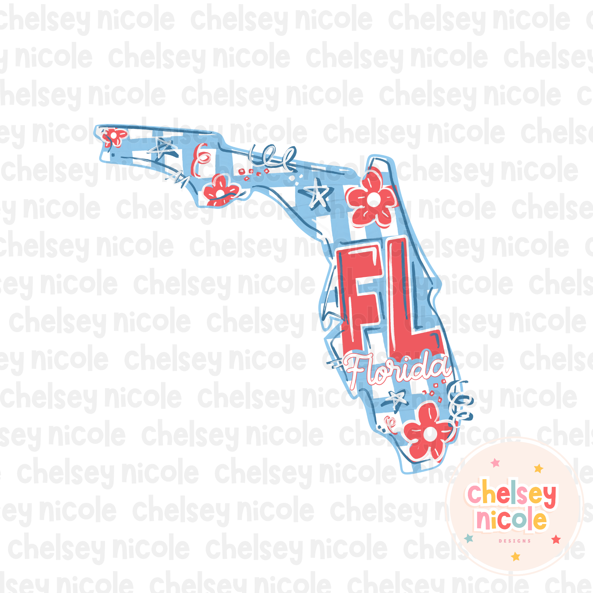 Florida - Red White and Blue (Hand Drawn PNG)