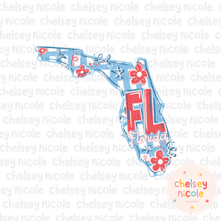 Florida - Red White and Blue (Hand Drawn PNG)