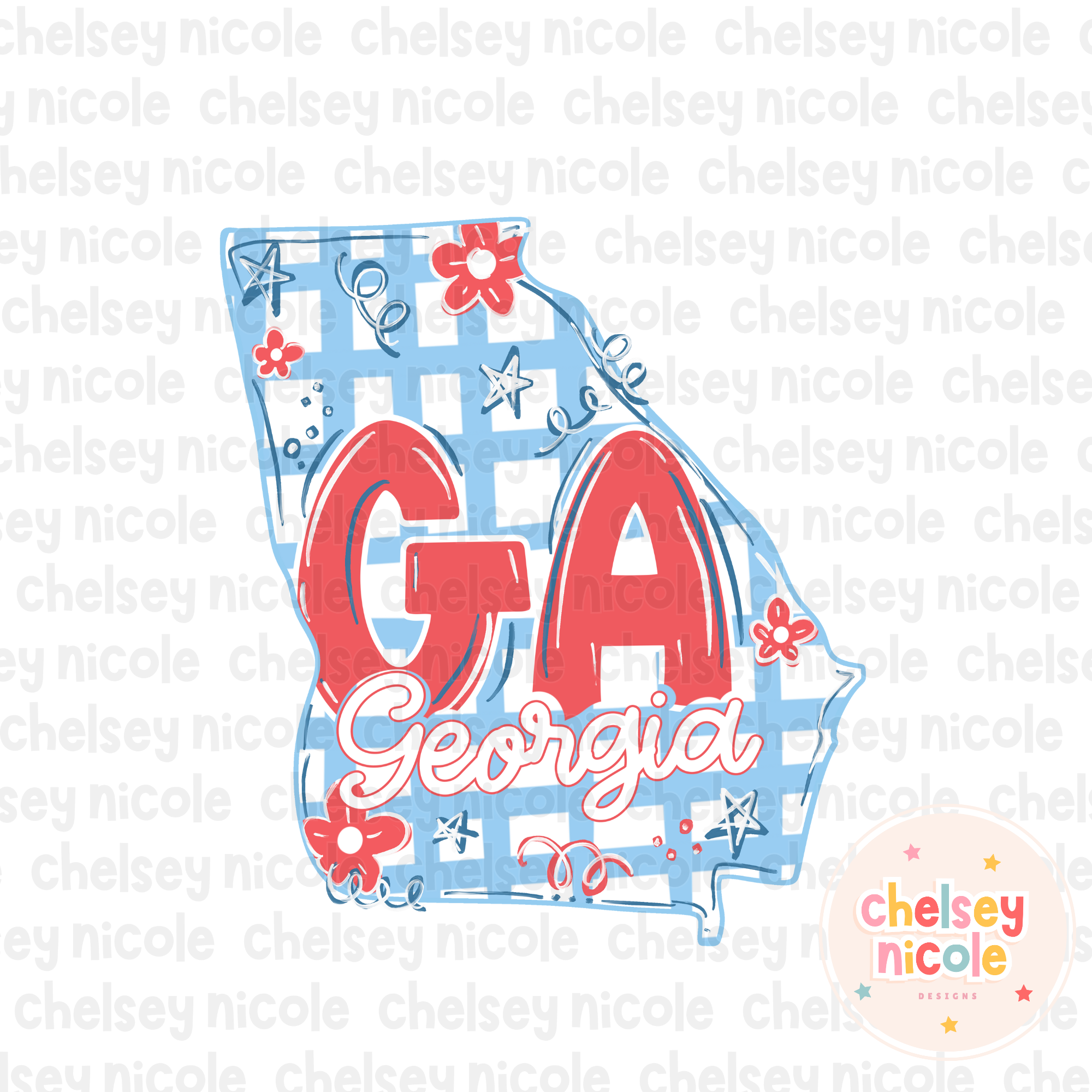 Georgia - Red White and Blue (Hand Drawn PNG)