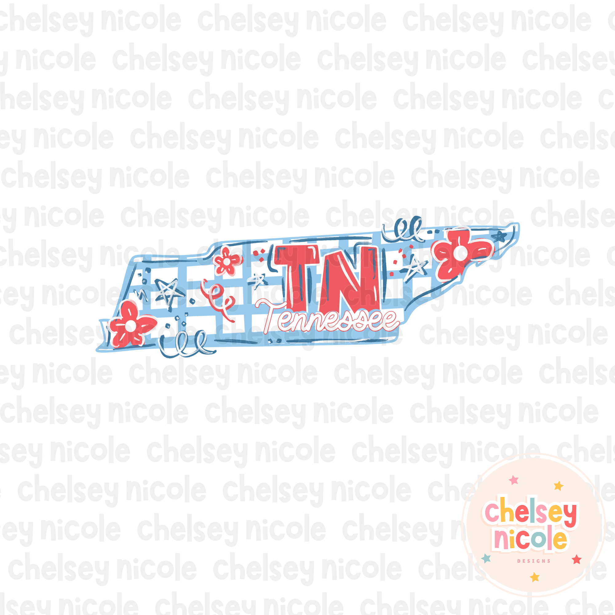 Tennessee- Red White and Blue (Hand Drawn PNG)