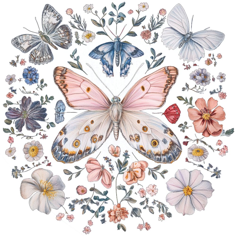 Pink Yellow And Blue Realistic Butterflies