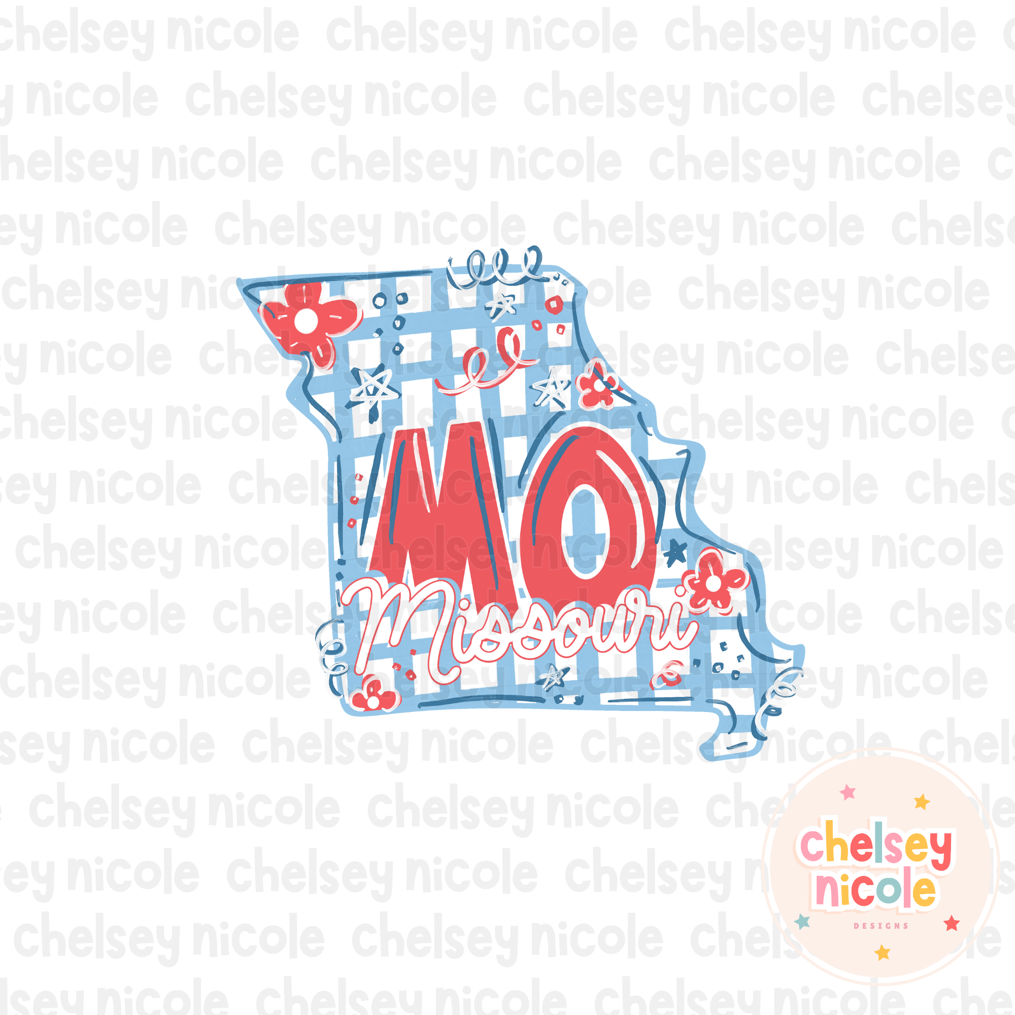 Missouri- Red White and Blue (Hand Drawn PNG)