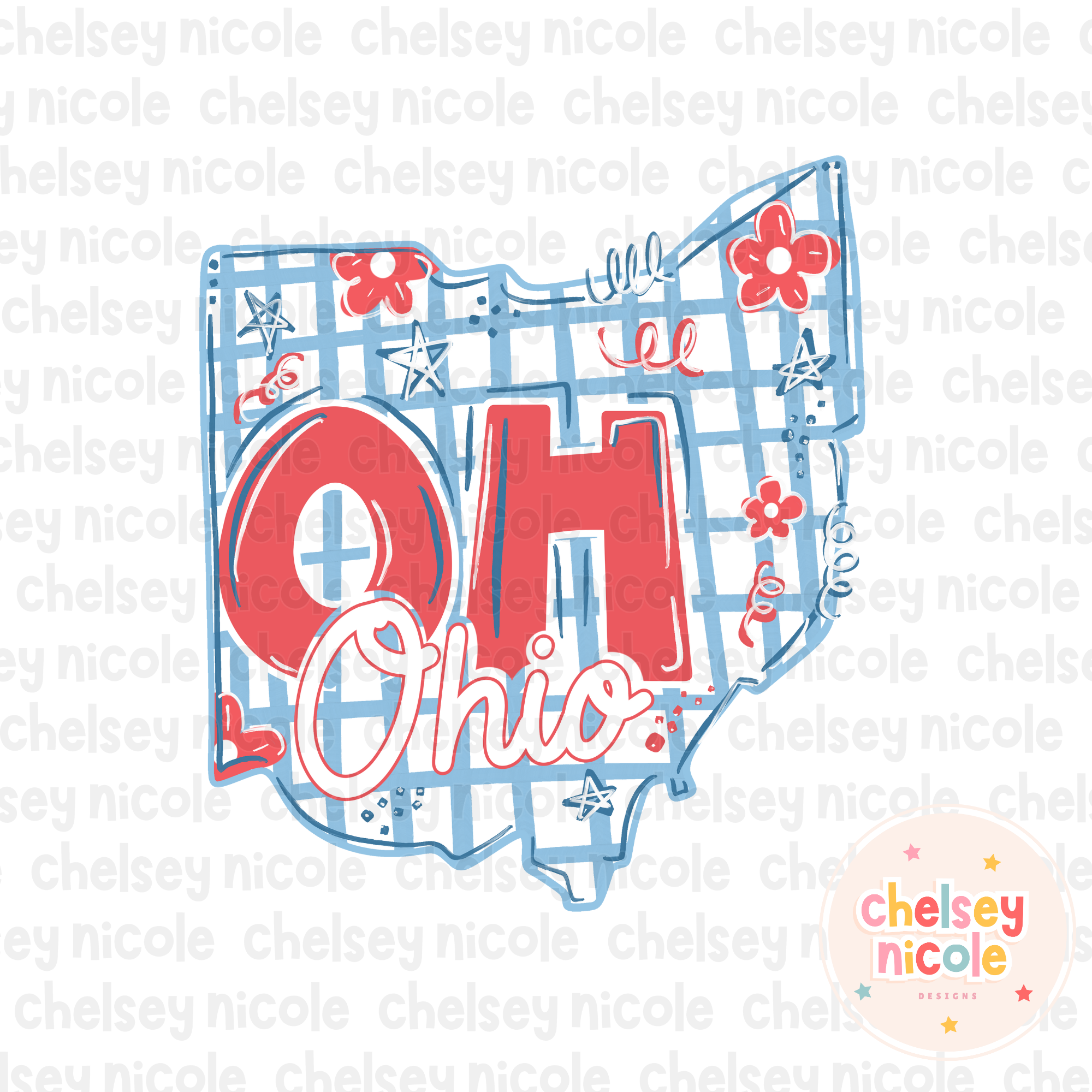 Ohio - Red White and Blue (Hand Drawn PNG) (Copy) (Copy)