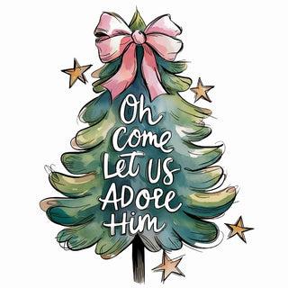 Oh Come Let Us Adore Him Christmas Tree Coquette Pink Bow And Gold Stars