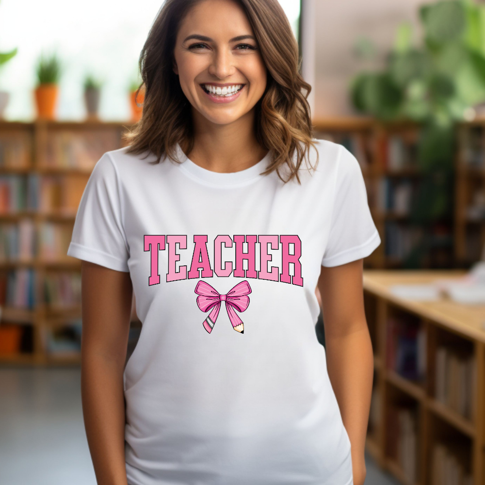 Teacher Pink Pencil Bow