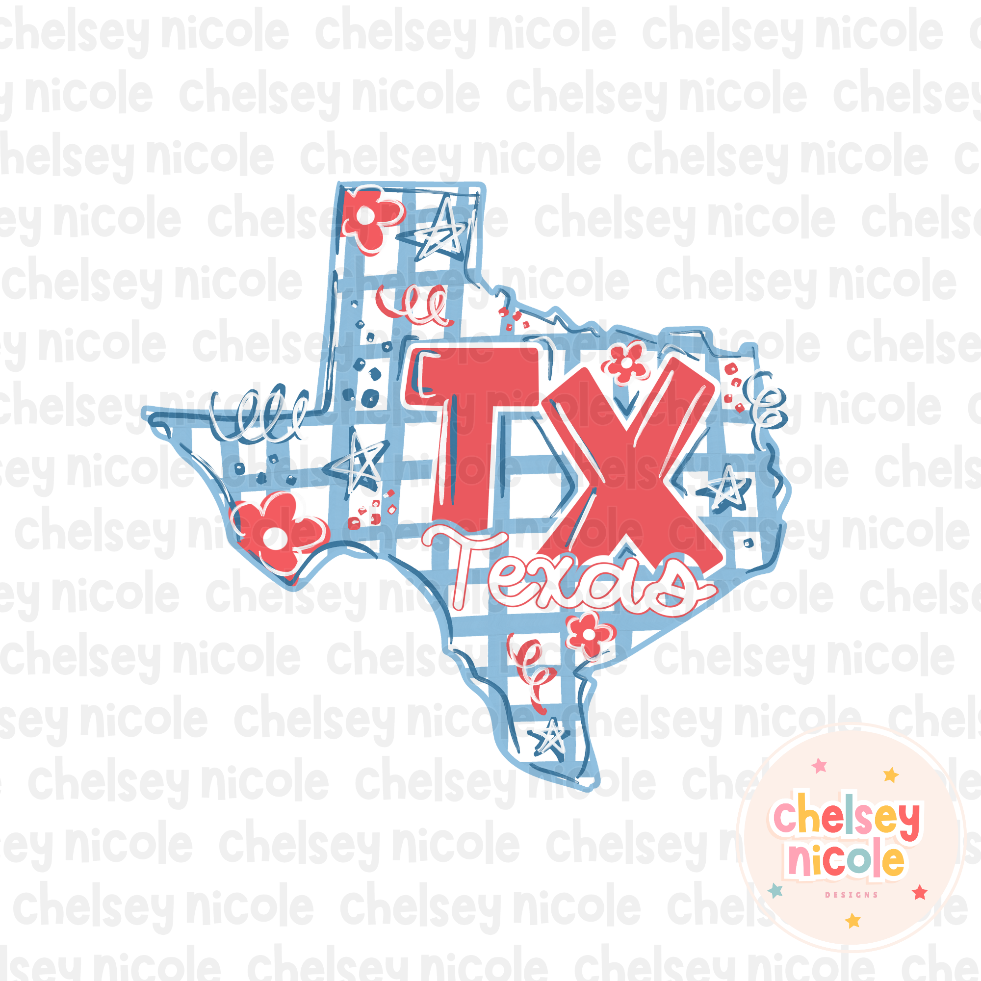 Texas - Red White and Blue (Hand Drawn PNG)