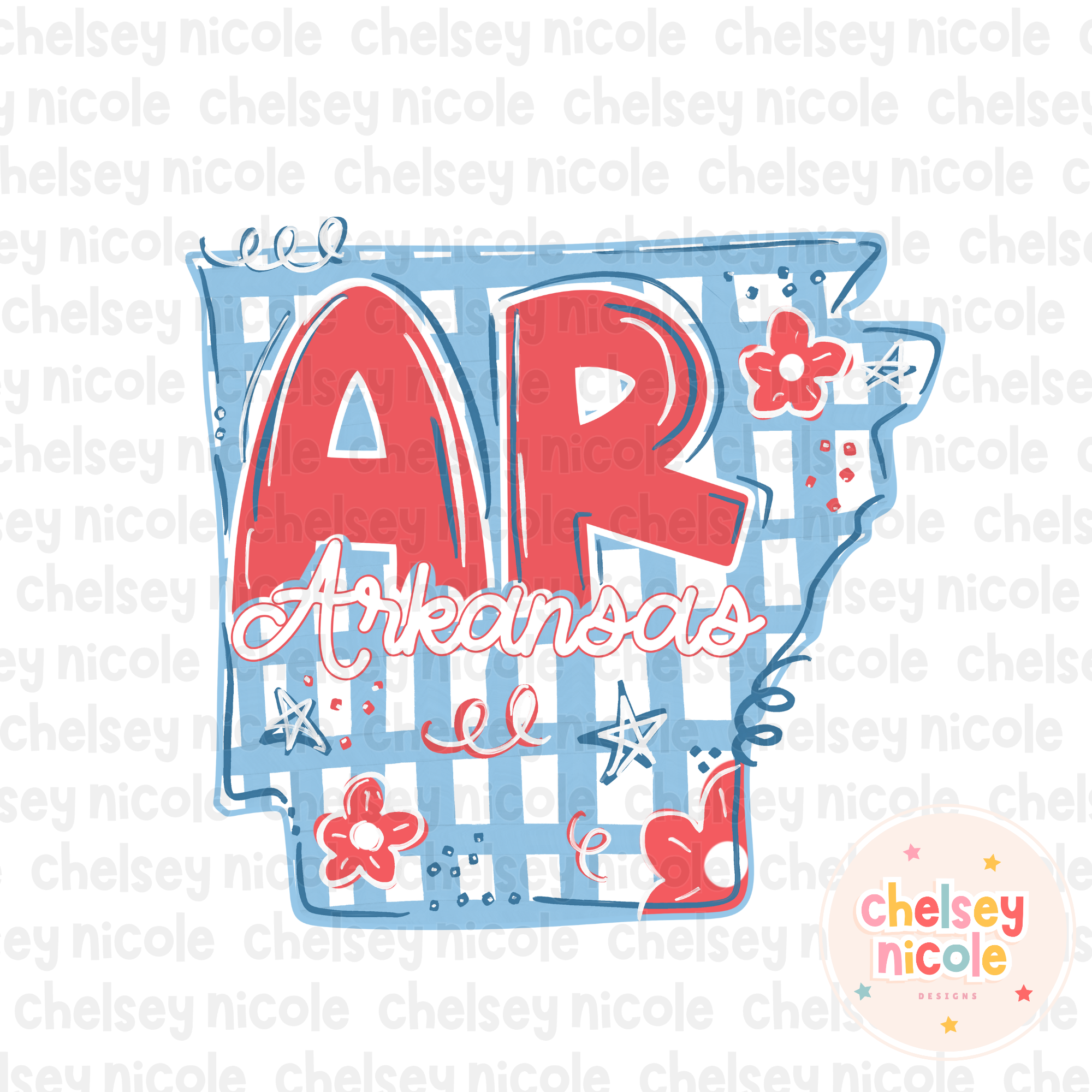 Arkansas- Red White and Blue (Hand Drawn PNG)