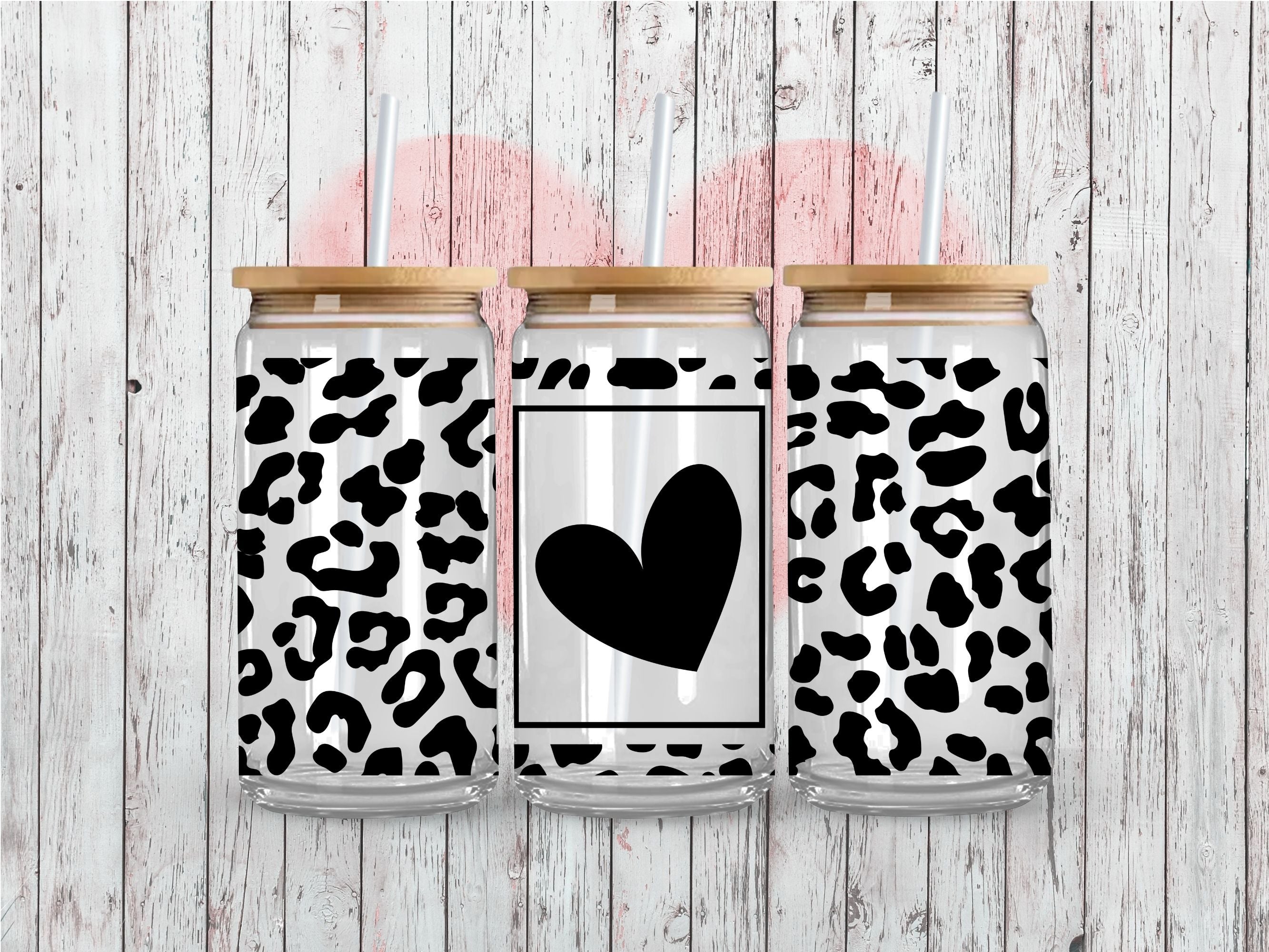 Cheetah Black Heart UV DTF 16oz Wrap