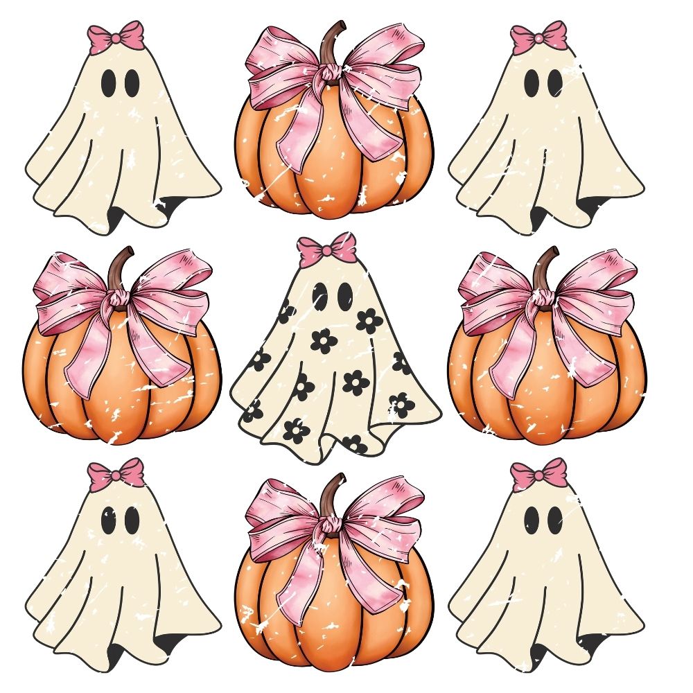 Ghost Pumpkin Coquette Bow Retro