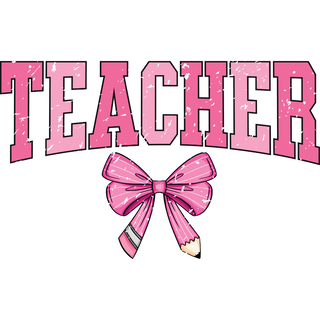 Teacher Pink Pencil Bow Retro