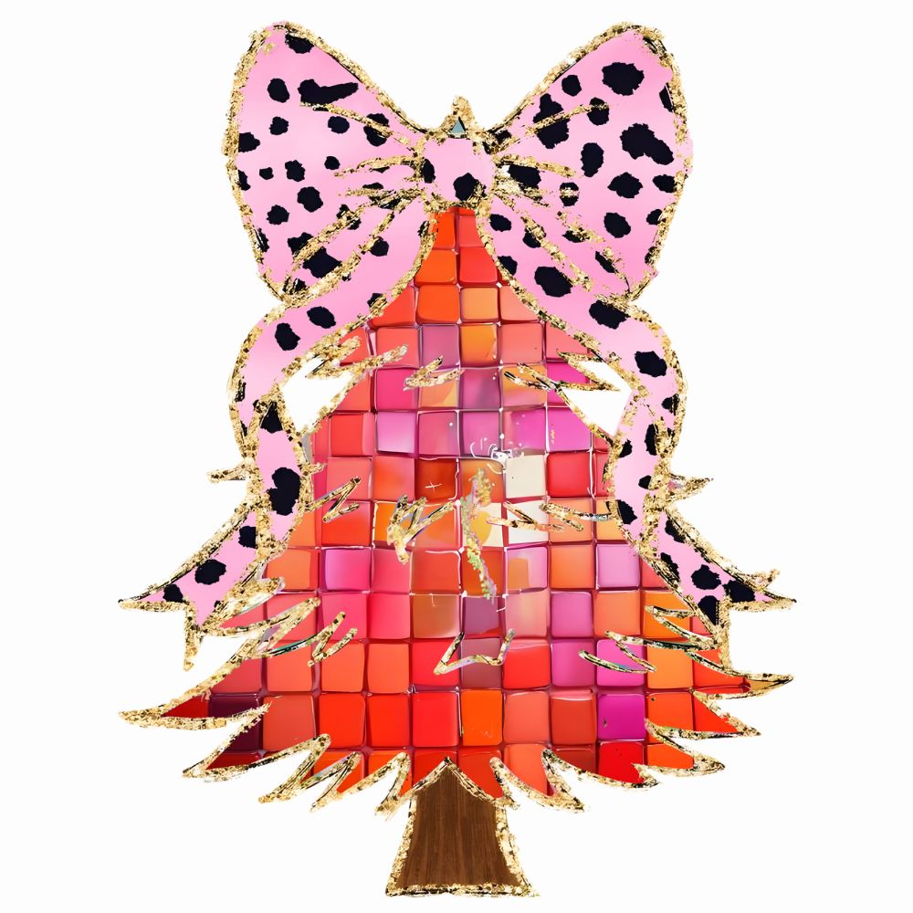 Tiled Christmas Tree Coquette Pink Bow