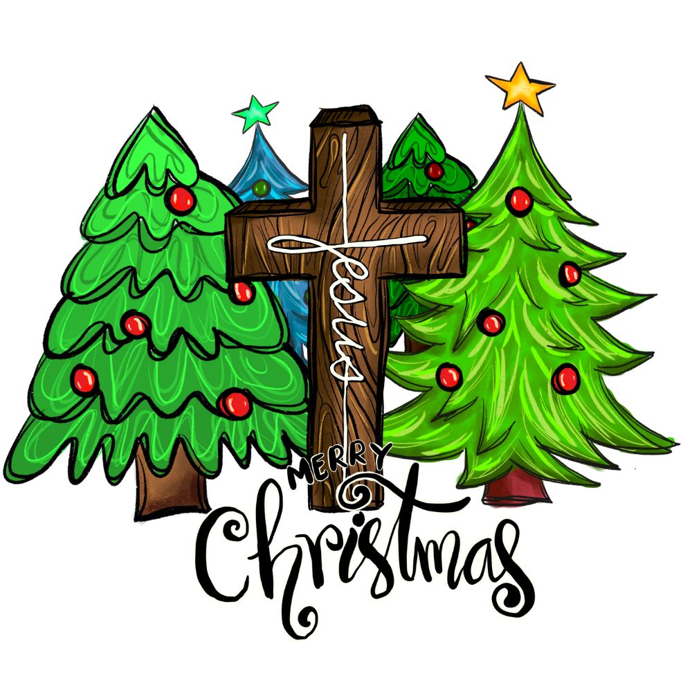 Merry Christmas Cross And Trees