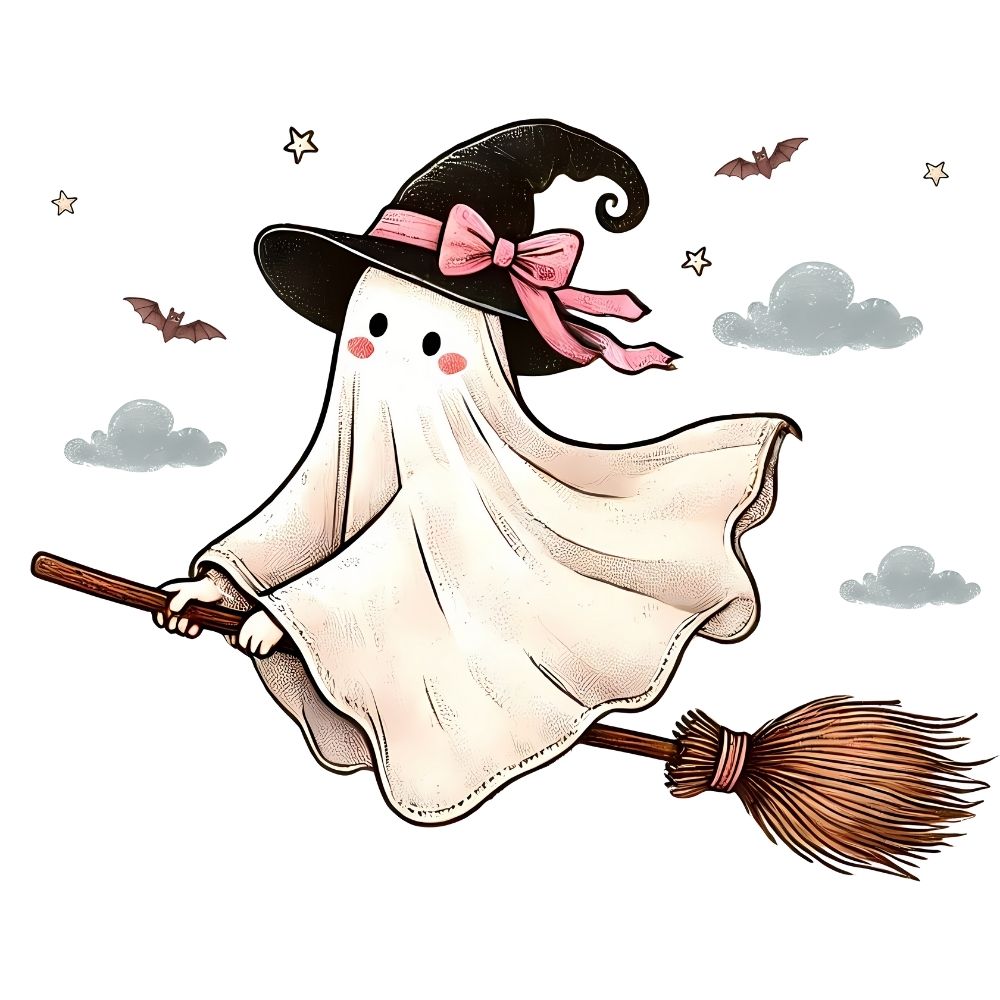 Ghost Witch Riding A Broom