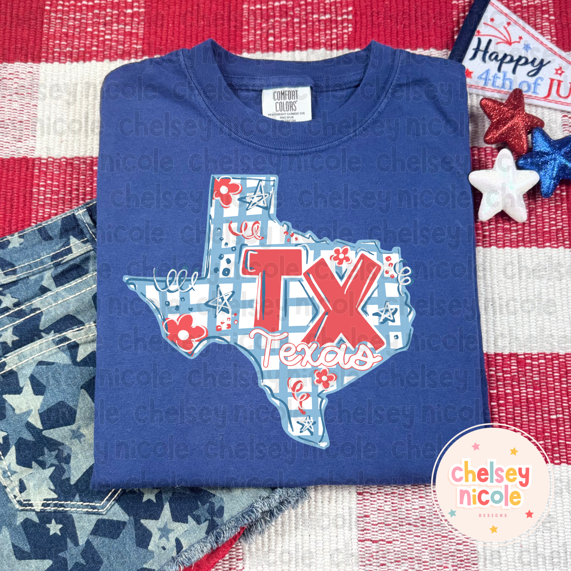 Texas - Red White and Blue (Hand Drawn PNG)