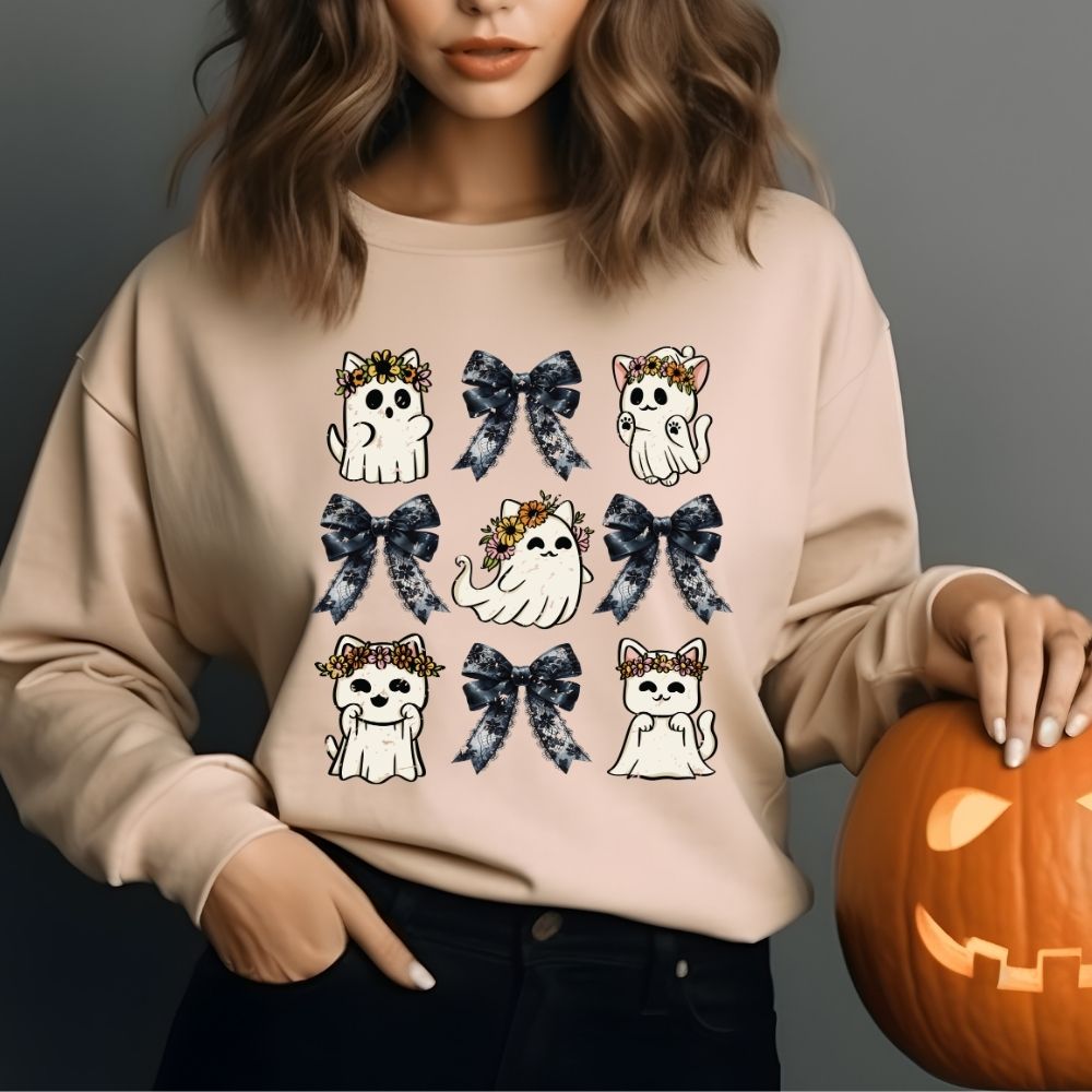 Halloween Coquette Cat Ghost Retro