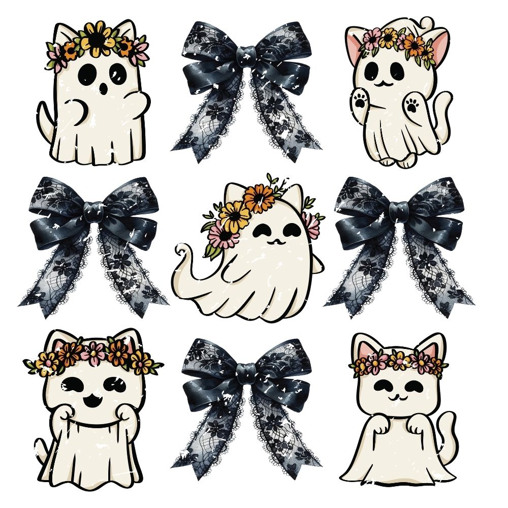 Halloween Coquette Cat Ghost Retro