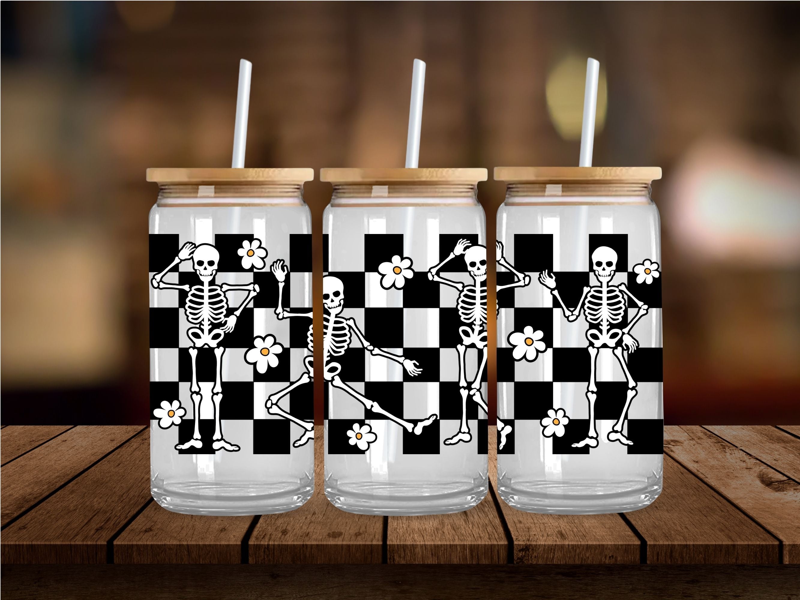 Checkered Skeletons UV DTF 16oz Wrap