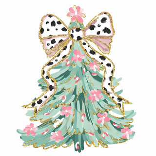 Pastel Christmas Tree Coquette With Pink Flowers