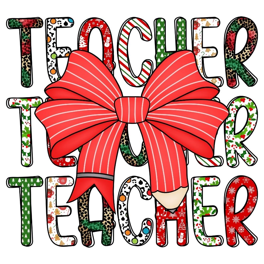 Christmas Teacher Red Pencil Bow