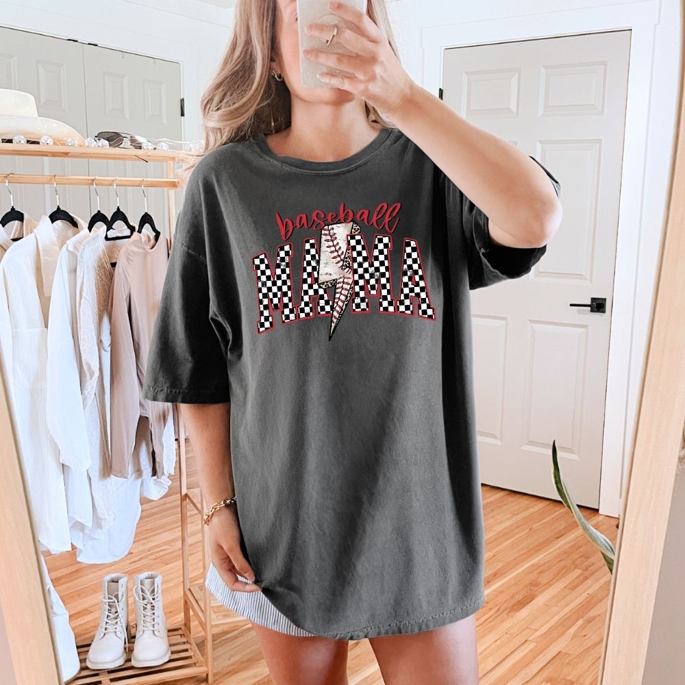 Trendy Checkered Baseball Mama