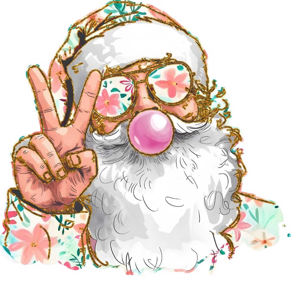 Floral Santa Blowing Bubble Gum