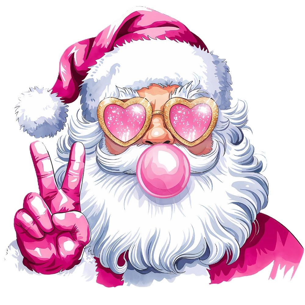 Santa Blowing Gum Holding Peace Sign