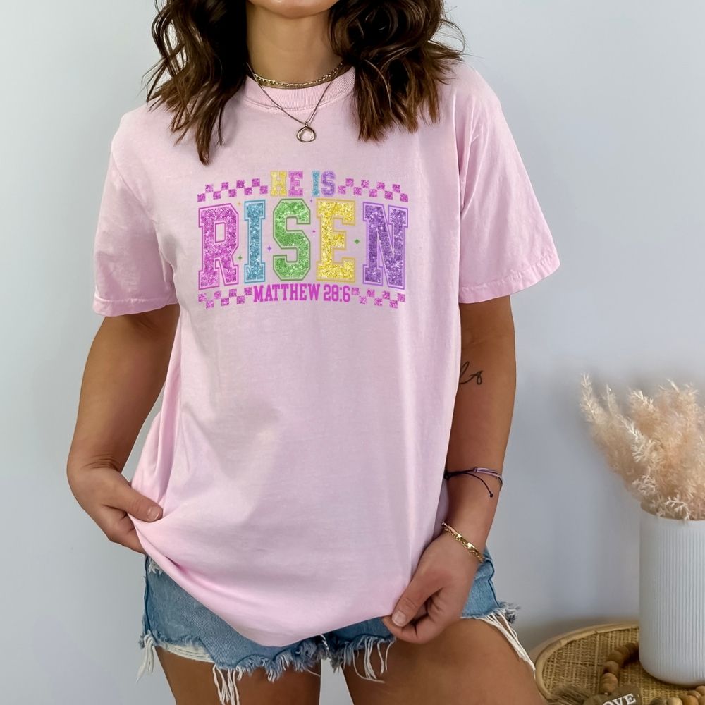 He Is Risen Faux Sequin Easter