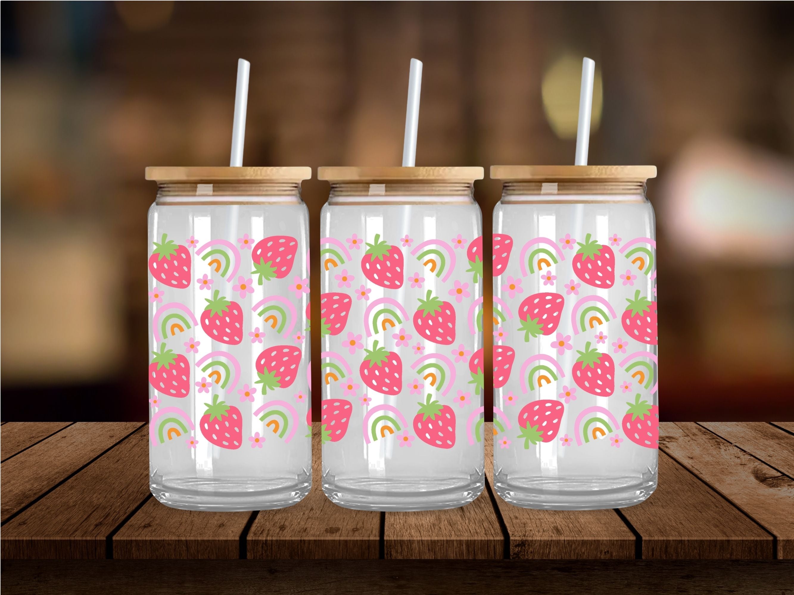 Rainbows and Strawberries UV DTF 16oz Wrap